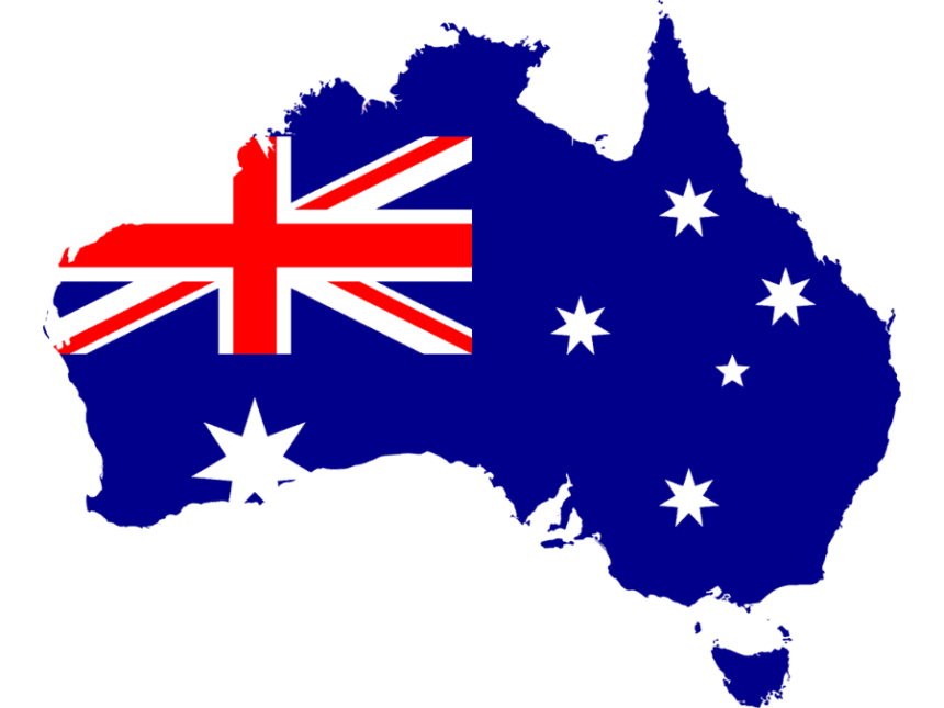 Outline of Australia in-filled with the Australian flag