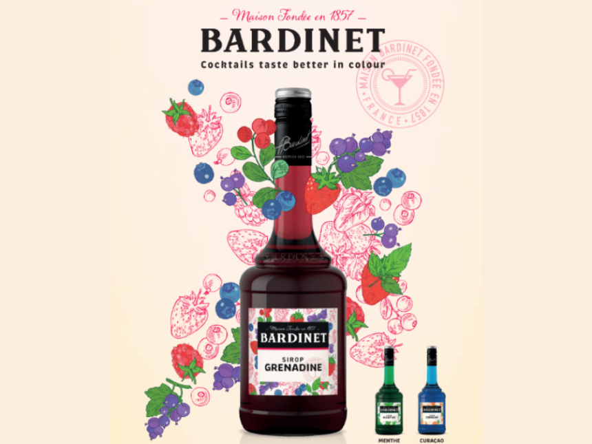 Bottle of Bardinet Grenadine syrup