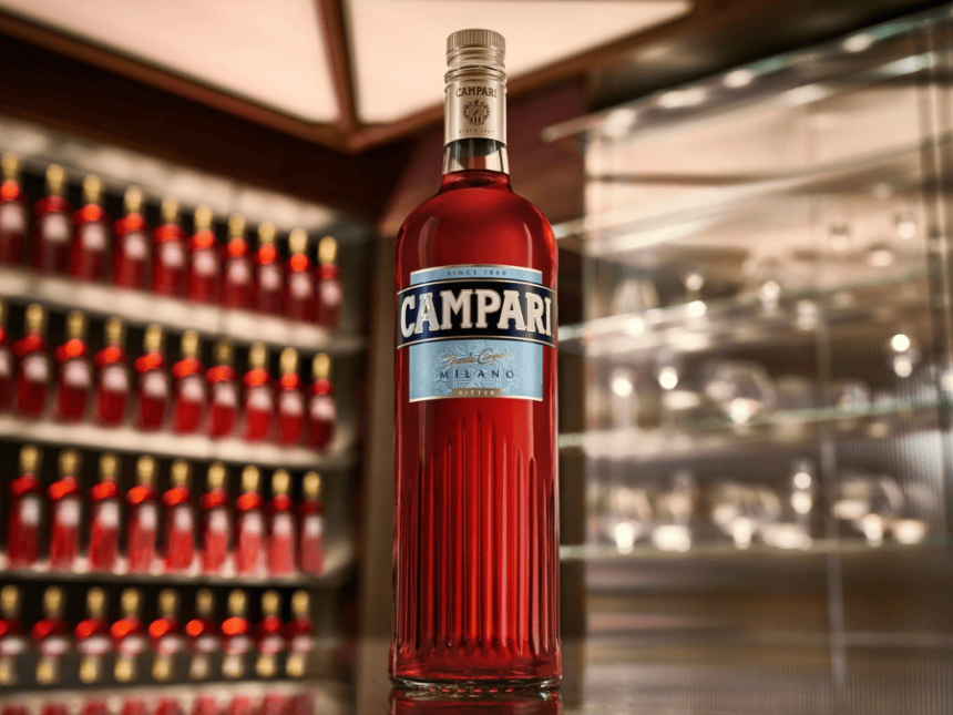 Bottle of Campari on a bar