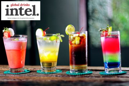 Four cocktail serves of different colours