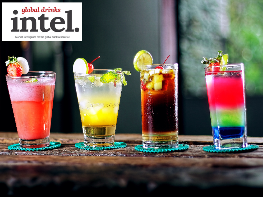 Four cocktail serves of different colours
