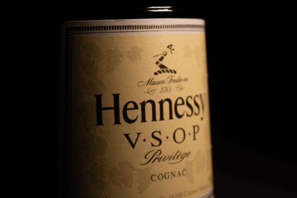 Close-up of a bottle of Hennessy cognac