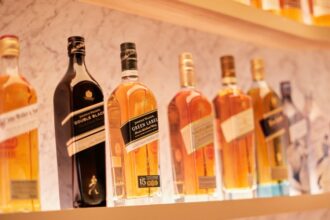 Display of Johnnie Walker bottles