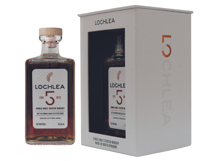 Bottle of and box for Lochlea 5 Year Old