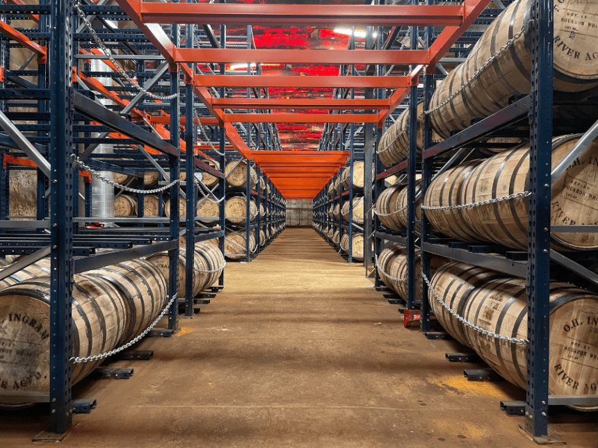 Interior of American whiskey maturation warehouse