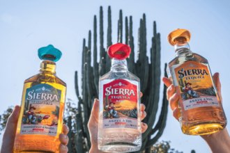 Three bottles of different expressions of Sierra Tequila