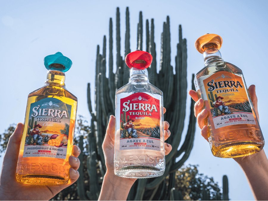 Three bottles of different expressions of Sierra Tequila