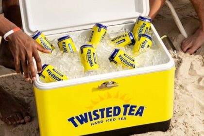 Cans of Twisted Tea in a branded cooler