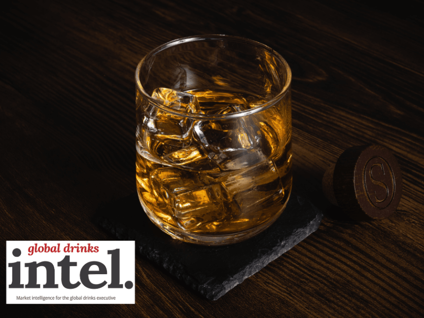 A glass of whisky/whiskey over ice