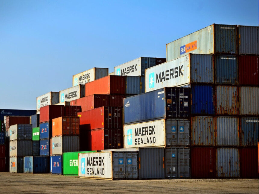 Stacks of shipping containers