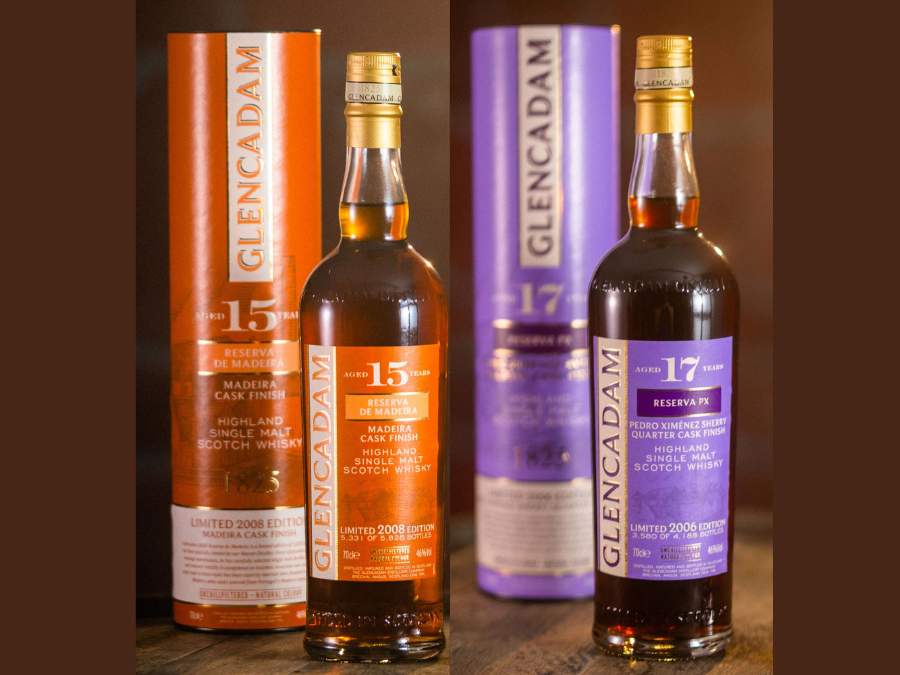 Bottles of and boxes for Glencadam 15- and 17-Year-Olds cask finishes