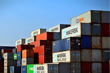 Stacks of shipping containers