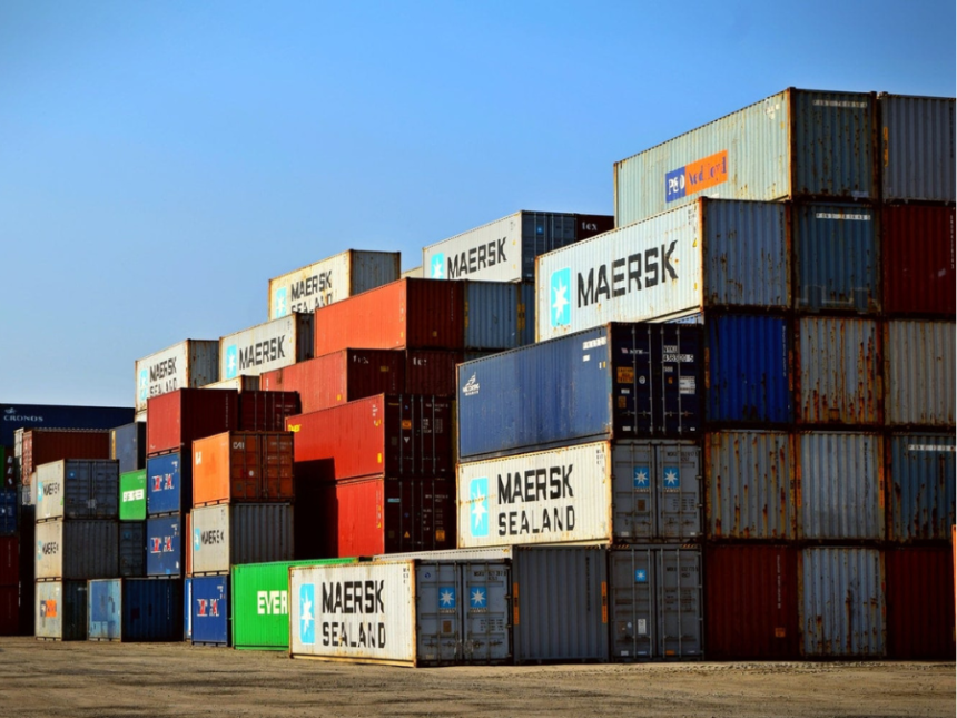 Stacks of shipping containers