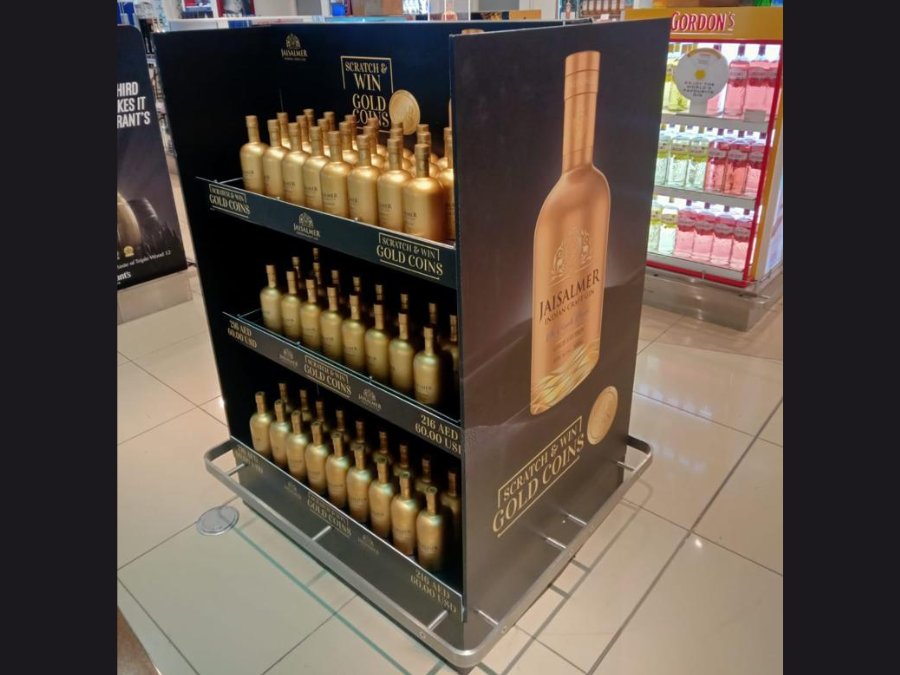 Jaisalmer Gin Gold Edition display in global travel retail