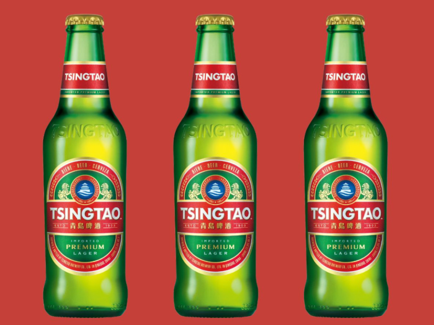 Three bottles of Tsingtao lager