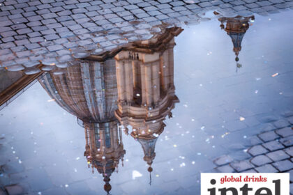 Reflection of a church in Italy in a puddle
