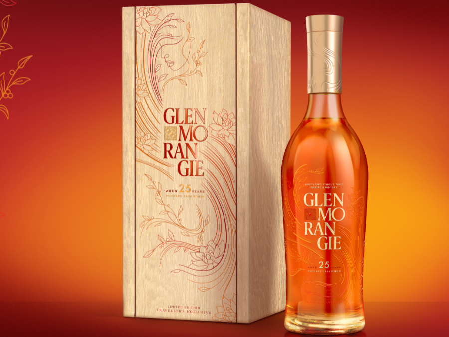 Bottle of and box for Glenmorangie Pommard Cask Finish