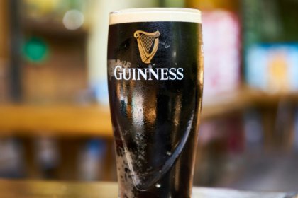 A pint of Guinness on a bar