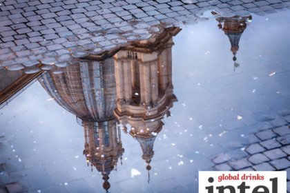 Reflection of a church in Italy in a puddle