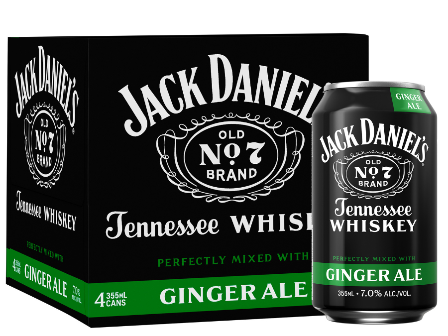 Single can and four-pack of Jack Daniel's & Ginger RTD