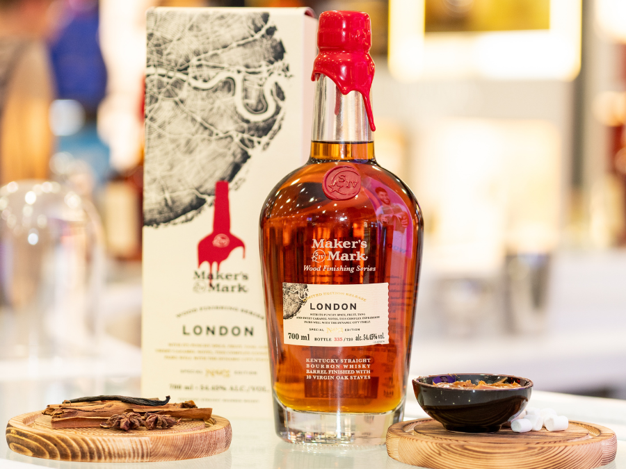 Bottle of and box for Maker's Mark Wood Finishing City Series London Edition