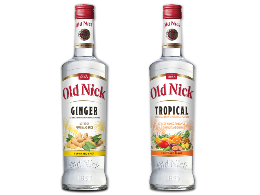 Bottles of Old Nick Ginger and Old Nick Tropical flavoured rums