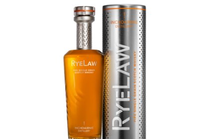 Bottle of and box for RyeLaw single grain Scotch