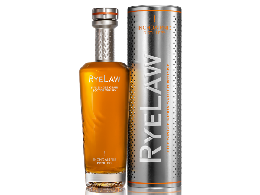 Bottle of and box for RyeLaw single grain Scotch