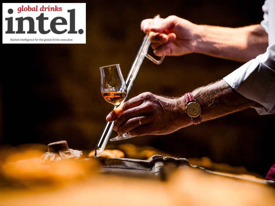 Cognac poured into a glass at Hine 's cellars