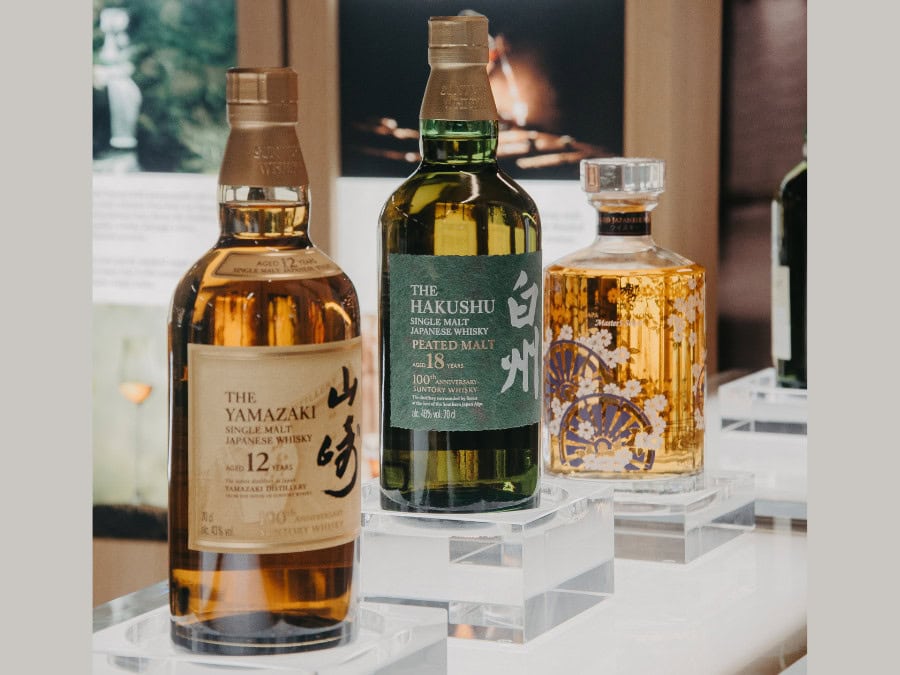 DIsplay of Suntory-owned Japanese whiskies at Frankfurt Airport
