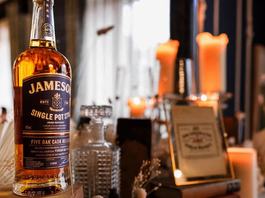 Bottle of Jameson Single Pot Still Irish whiskey