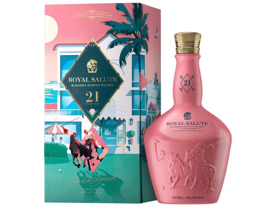 Bottle of and box for Royal Salute 21 Year Old Miami Polo Edition