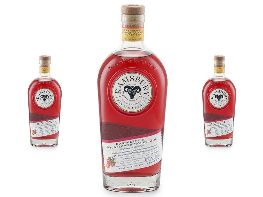 Bottle of Ramsbury Raspberry & Wildflower Honey gin