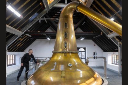Interior of stillhouse at GlenGarioch Distillery