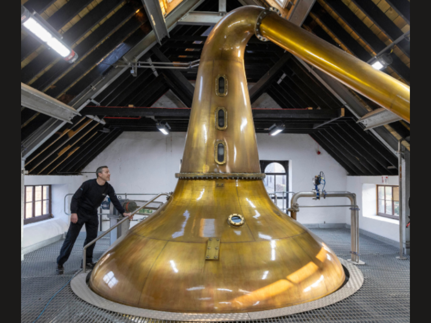 Interior of stillhouse at GlenGarioch Distillery