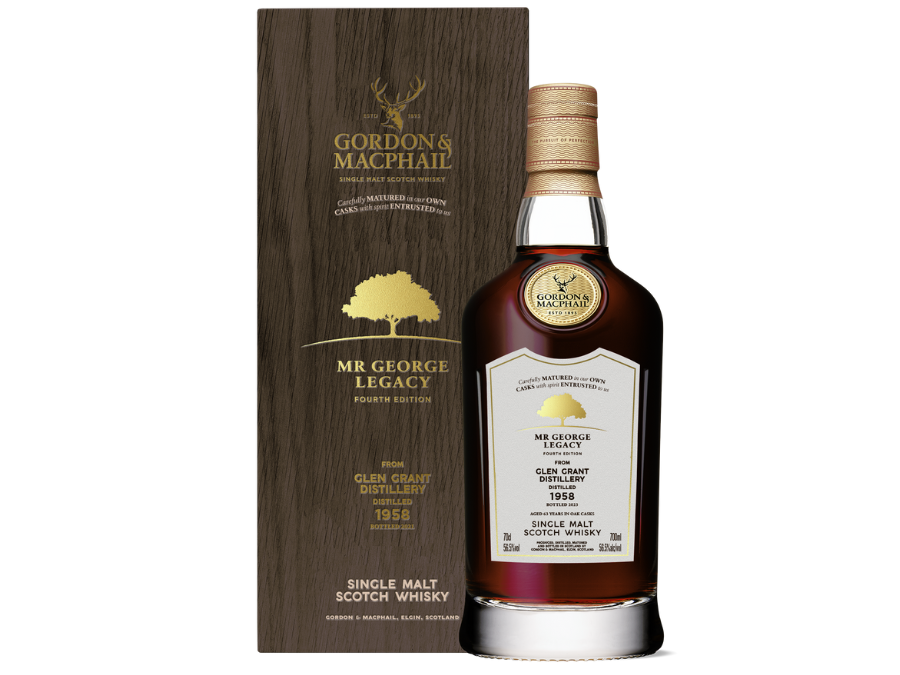 Bottle and box for Gordon & MacPhail's Mr George Legacy 65-year-old single malt