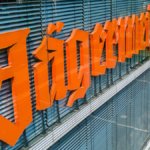 Jagermeister logo on the side of an office building