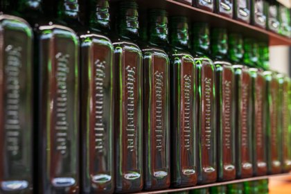 Bottles of Jagermeister on a production line