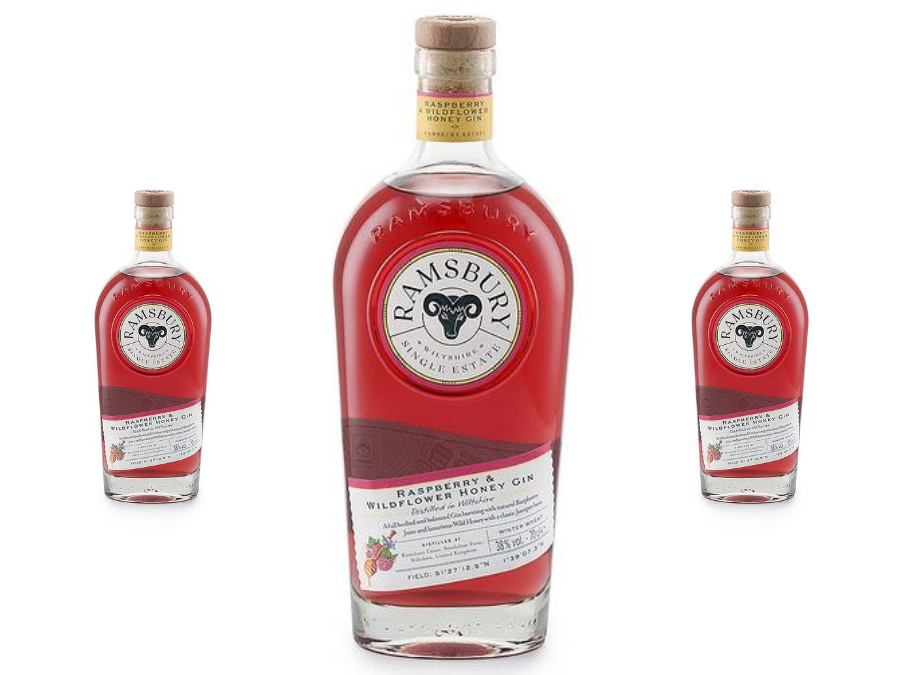 Bottle of Ramsbury Raspberry & Wildflower Honey gin