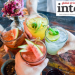 View from above of four colourful drinks
