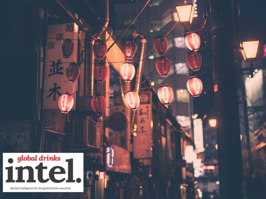 Lanterns strung across a street in an Asian city