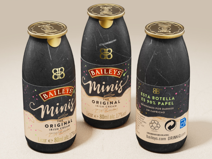 Paper bottles of Baileys Minis