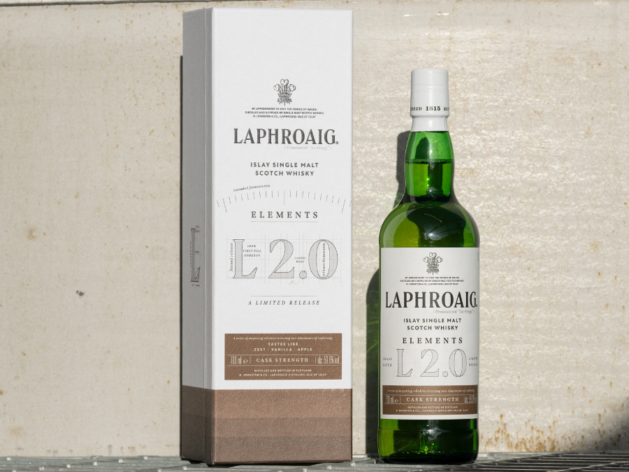 Bottle of and box for Laphroaig Elements 2.0