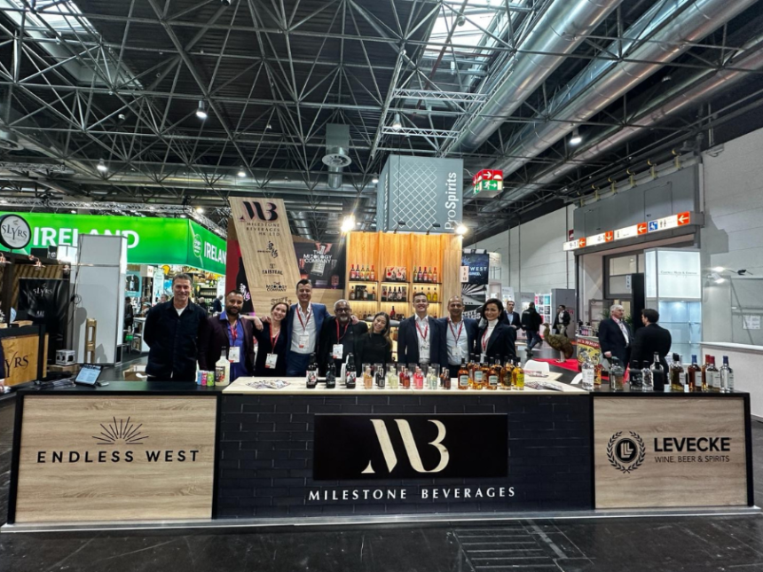 Milestone Beverages stand and staff at ProWein