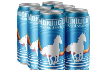Six-pack cans of Montucky Cold Snacks beer brand