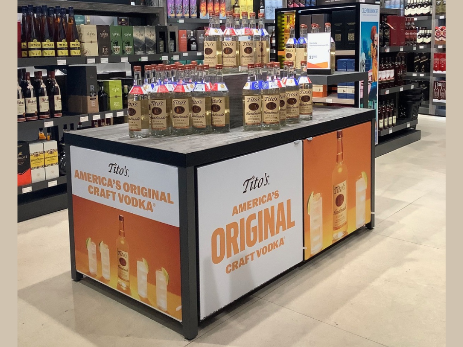 A Tito's Handmade Vodka display at Munich Airport