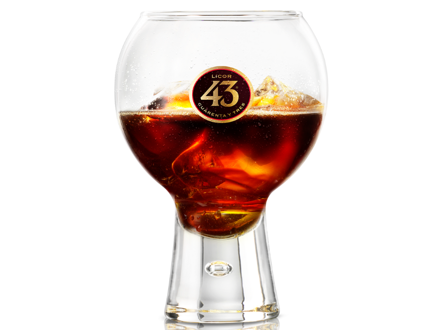 A carajillo serve in a branded Licor 43 glass