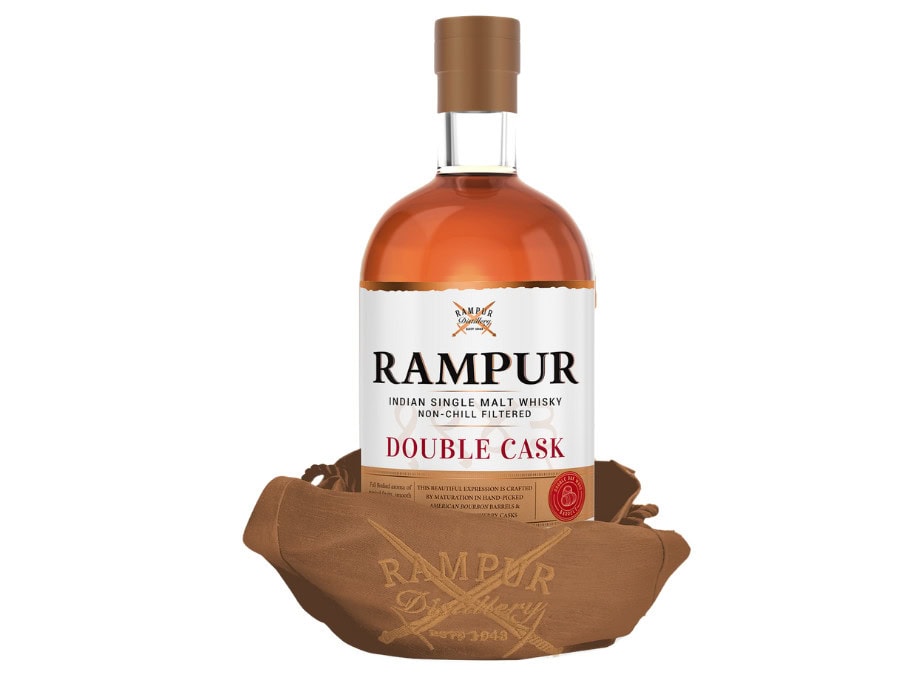 Bottle of Rampur Double Cask Indian single malt whisky