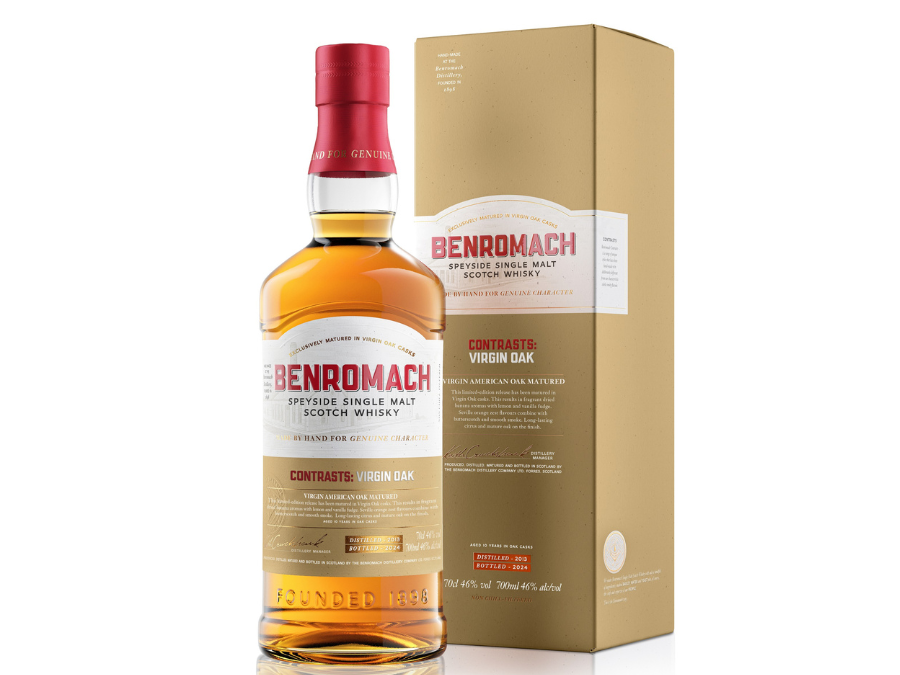 Bottle of and box for Benromach Contrasts Virgin Oak