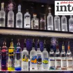 Lines of vodka bottles on a backbar